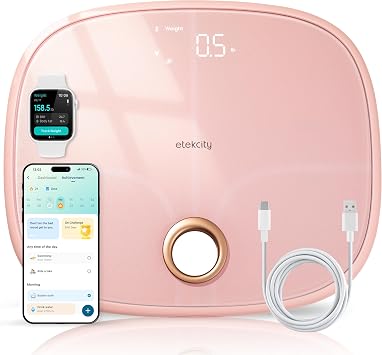 Etekcity Smart Rechargeable Scale for Body Weight, BMI, Fat, Muscle Mass, Digital Bathroom Scale with 13 Metrics, Secret Mode, Bluetooth Connect to Free Apps, Cotton Candy Pink