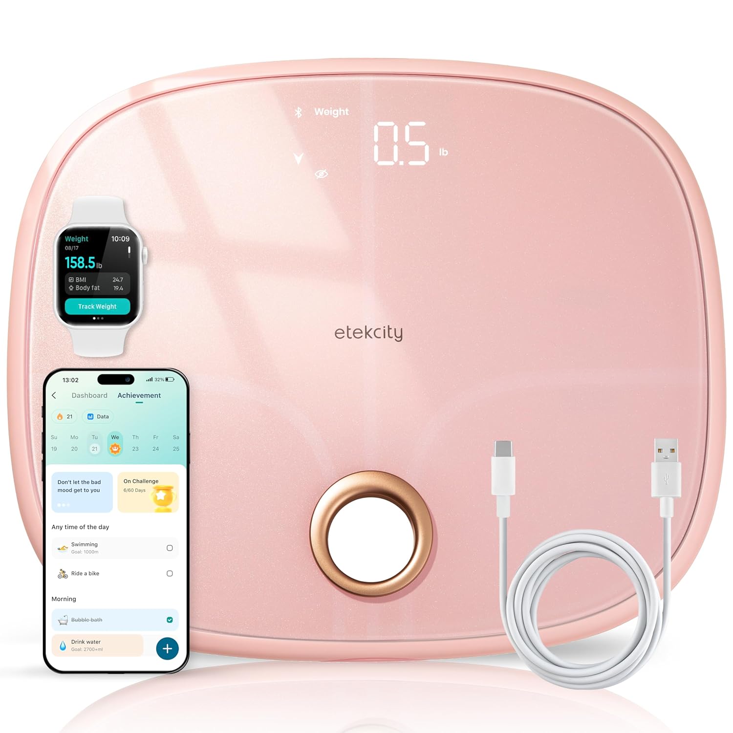 Etekcity Rechargeable Pink Smart Scale