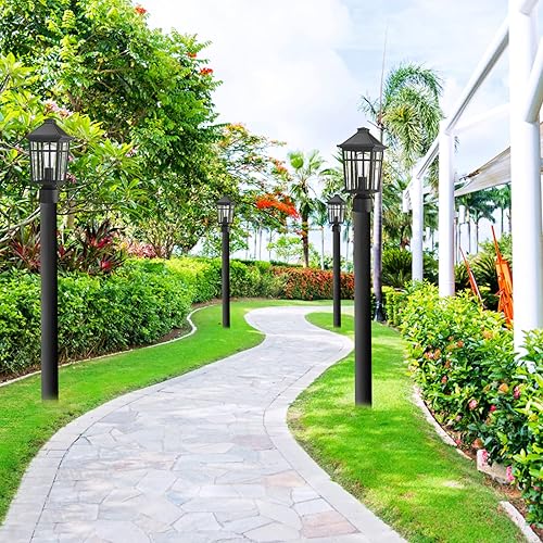 Miniatura 8 de Darkaway Luces de poste para exteriores + lámpara de pared con carcasa de aluminio impermeable con vidrio, iluminación de cubierta de poste de valla