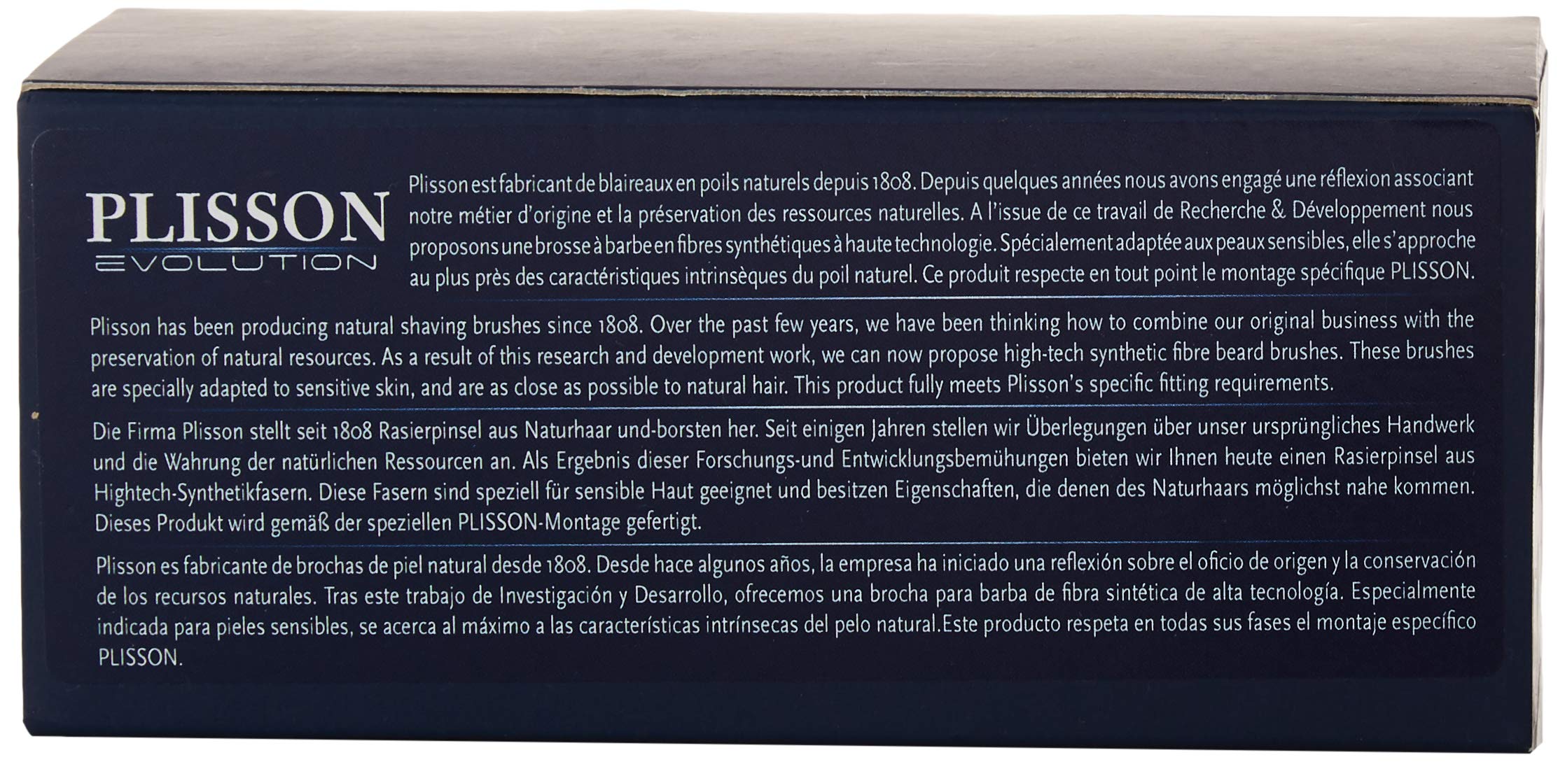 Plisson - Pennello da barba classico, pennello sintetico in fibra bianca di alta qualità - Manico blu notte - Dimensione 12 Standard - Comfort e morbidezza - Produzione francese