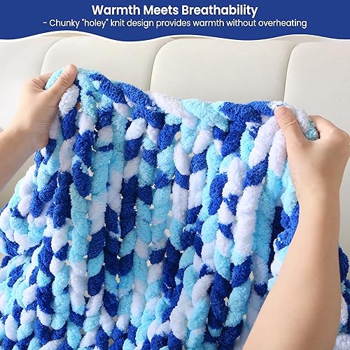 Miniatura 10 de Mooreeke Manta de punto grueso de 30 x 40 pulgadas, suave, lavable, acogedora, 100% hecha a mano, con hilo de chenilla jumbo para sofá, cama, sofá y