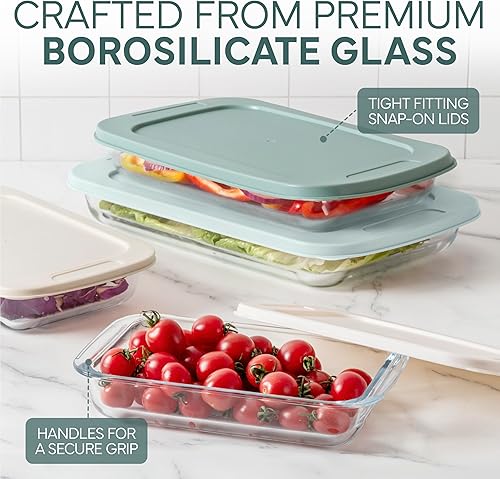 Miniatura 5 de COOK WITH COLOR Juego de 8 platos para hornear de vidrio profundo con tapas de plástico, cazuela y recipientes de almacenamiento de alimentos para