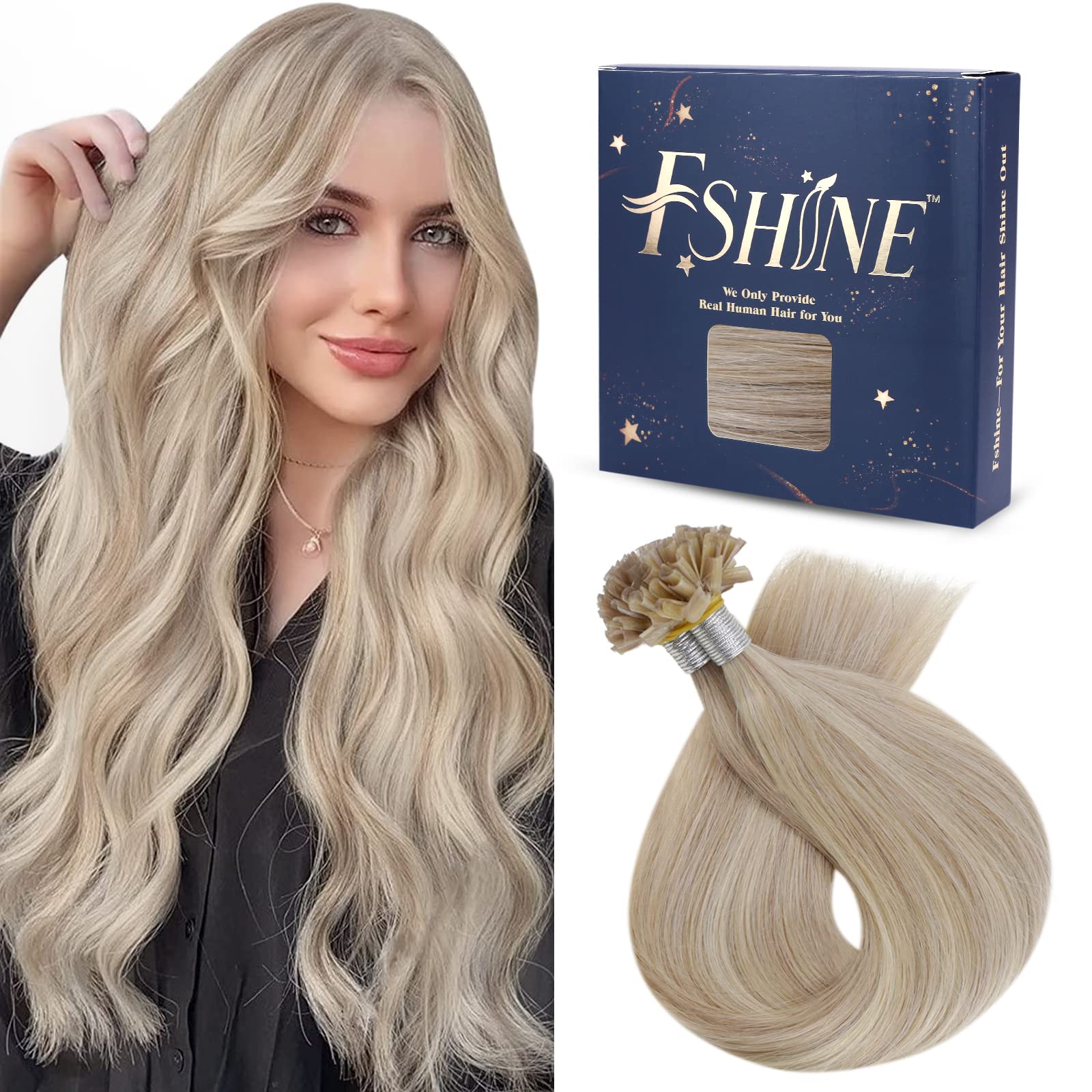 Fshine Capelli Cheratina Extension 50CM Keratin Extension Human Hair 50g Capelli Lisci Extension Brazilian Capelli Colore 18 Biondo Cenere Highlight 613 Candeggina Bionda Hair 1g/ciocca Extension