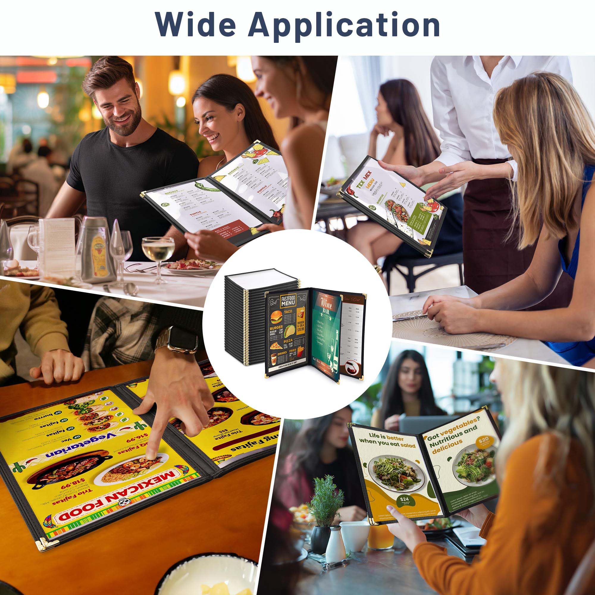 WeChef - Juego de 30 fundas para menús (3 páginas, 6 puntos de doble punta, para cafeterías y restaurantes de papel de 21,6 x 27,9 cm)
