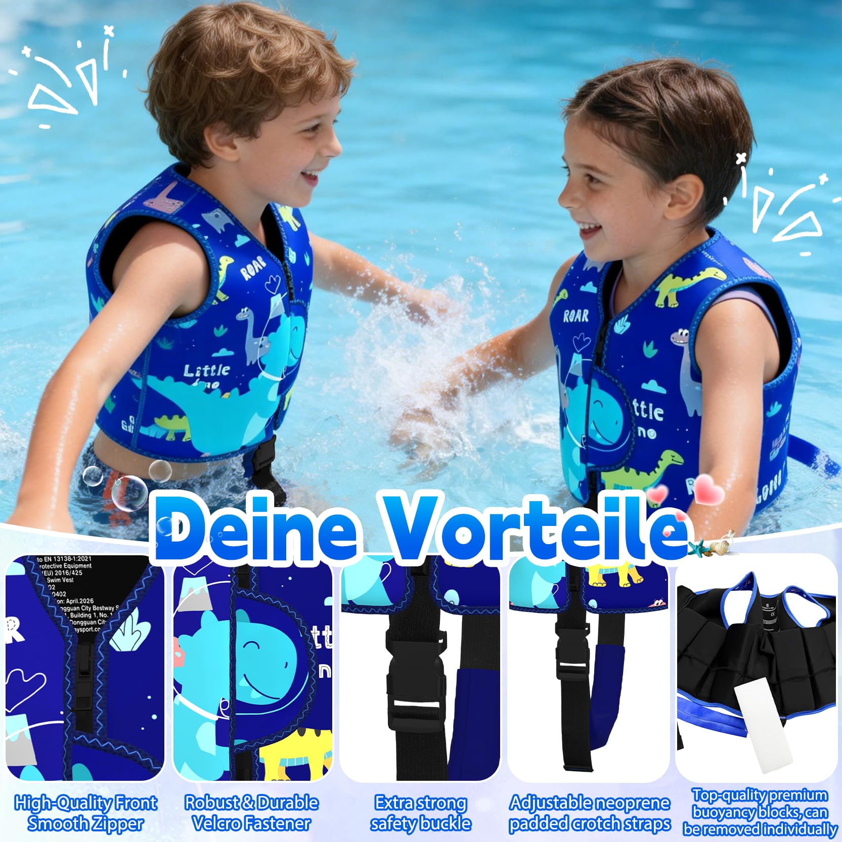 Schwimmweste Kinder 3-6 Jahre,Auftriebsweste Float Jacket für Kinder und Babys,Schwimmtraining Auftrieb Badeweste für Mädchen & Jungen Schwimmhilfe Badeanzug Assist Badeweste