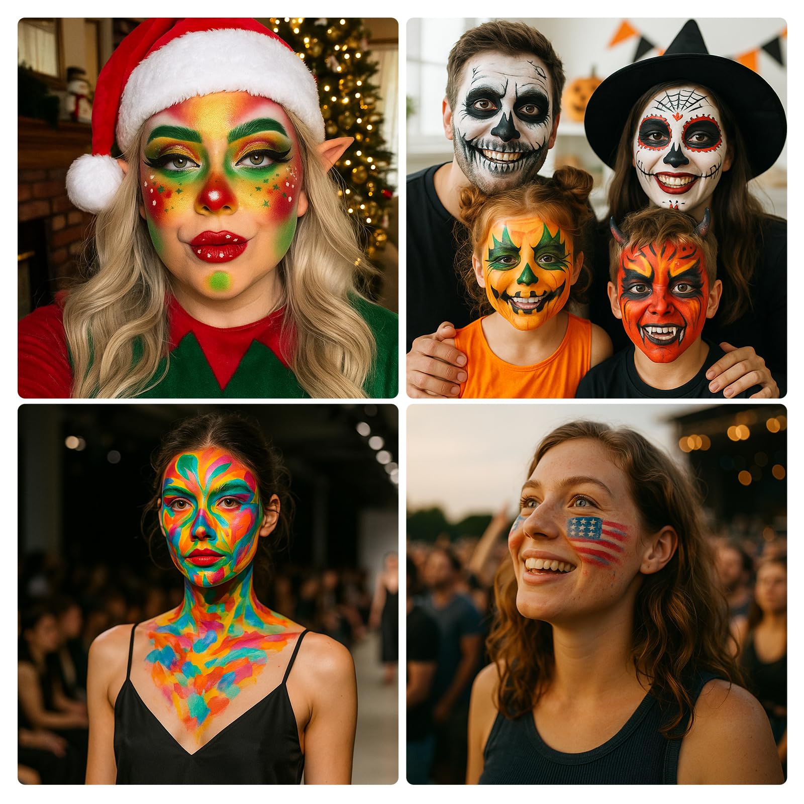 Face Painting 15 Colori – Pittura per Viso e Corpo con 30 Stampini e 2 Pennelli, Naturale, Sicuro e Facile da Rimuovere, Ideale per Feste, Carnevale e Halloween