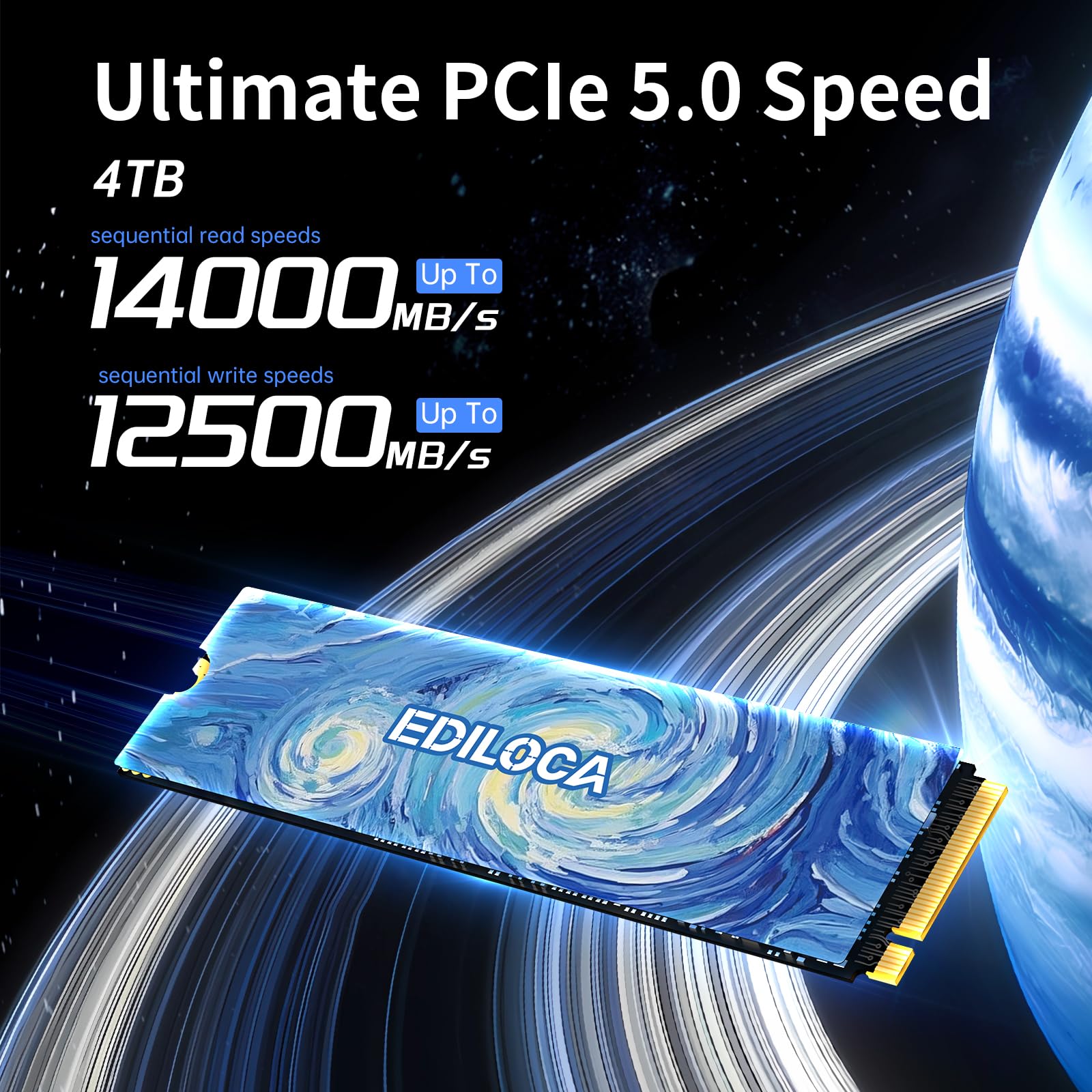 Ediloca Dysk SSD 4 TB NVMe PCIe 5.0x4, odczyt do 14 000 MB/s, zapis 12 500 MB/s, dysk SSD 4 TB z 4 GB LPDDR4 DRAM i dynamiczną pamięcią podręczną SLC, M.2 2280 3D TLC do gier/edycji wideo/PC/laptopa