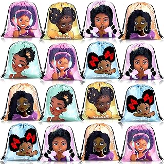 18 Pieces African American Black Girl Drawstring Bags Black Girl Themed Backpack Goodie Candy Bags Party Supplies for Kids(Classic Style)