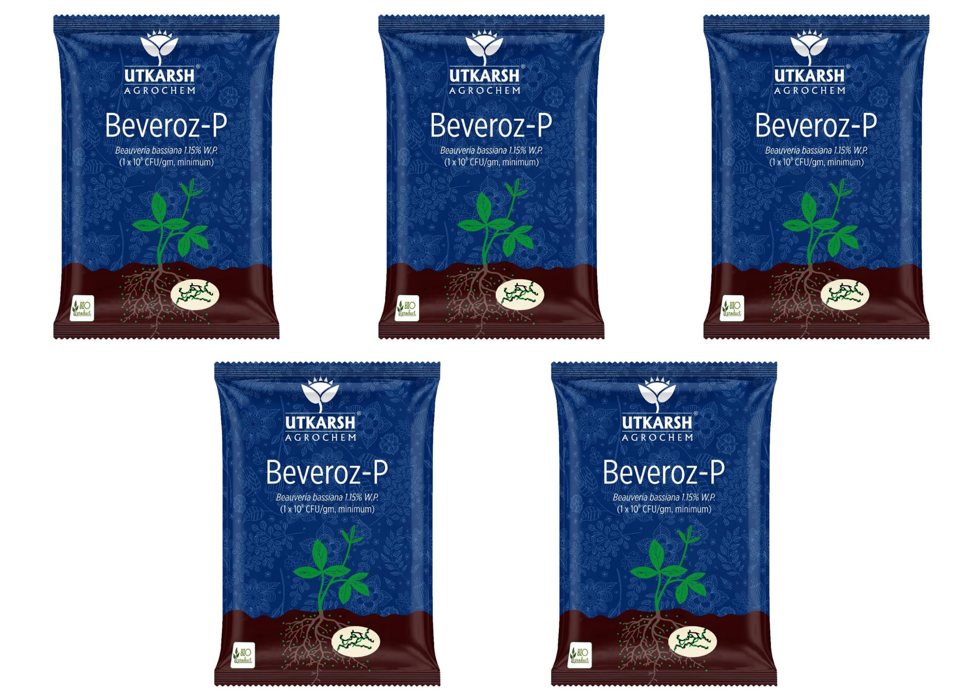 Utkarsh Beauveria Bassiana 1.15% W.P. 1 x 10^8 CFU/gm min. for Plants, Crops and Home Gardening - Beveroz-P (5 Kg; Pack of 5 of 1 Kg)