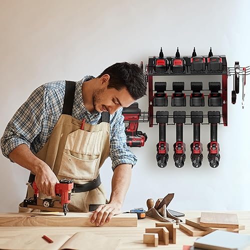 Miniatura 8 de Luffioner Estante de almacenamiento para taladros, organizador de herramientas eléctricas, soporte de pared, organizador de taladro para garaje,