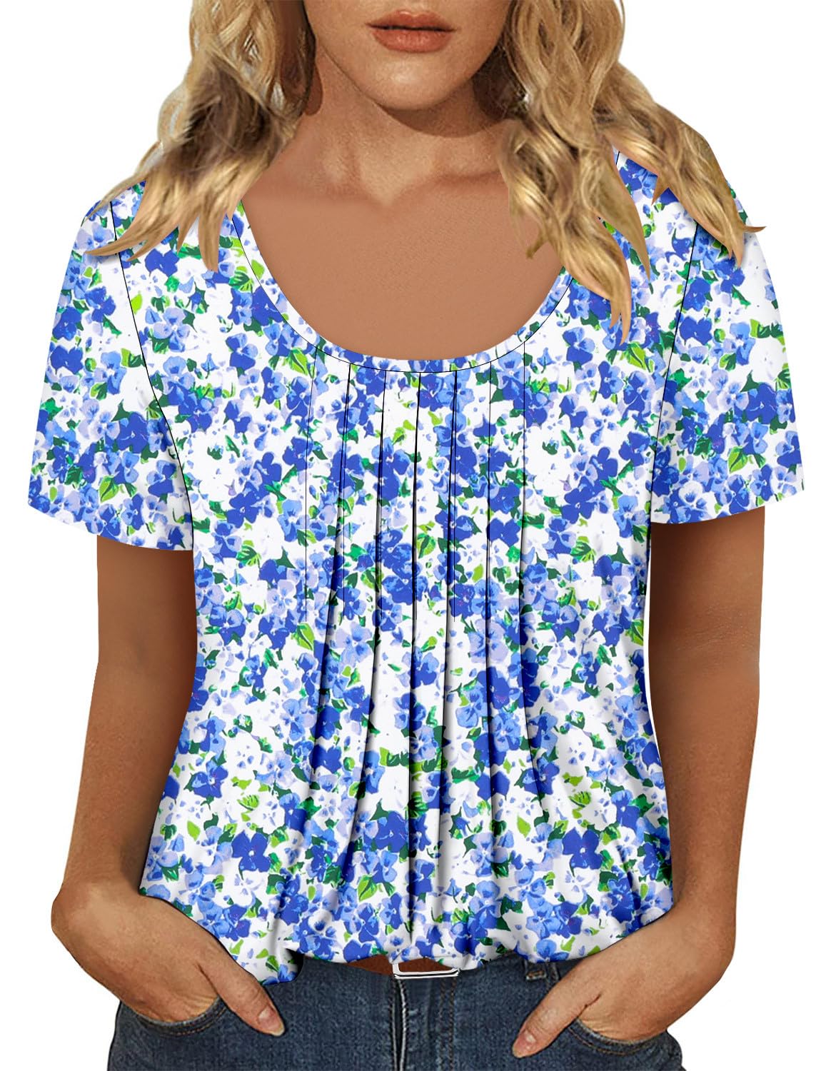 onlypuff Womens Flowy Tunic Tops Short Sleeve Shirts Round Neck Ladies Blouses Summer Fashon Trendy Top