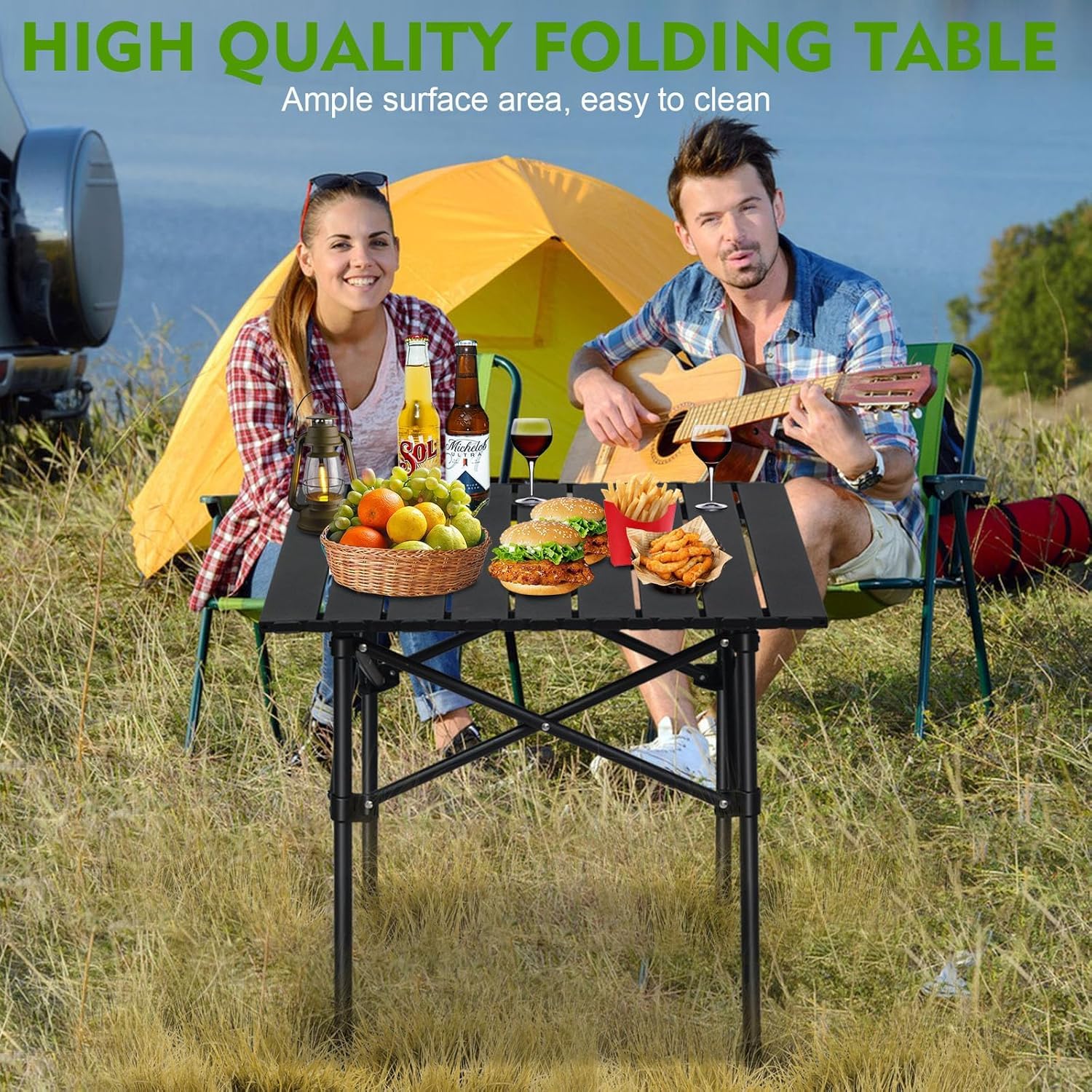 Jawsons Lightweight Outdoor Camping Folding Table with Aluminum Top | Portable Foldable Picnic, Beach, Hiking, Fishing Table with Carry Bag | Compact & Easy to Carry (Camping Table 53×51×50 cm) 1