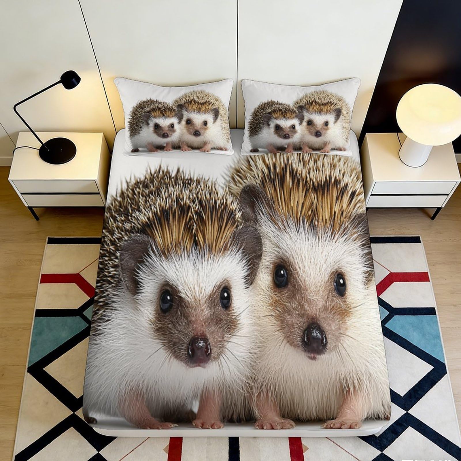 3D Printed Hedgehog Animal Fitted Sheet Microfiber Soft Breathable Cute Pet Mattress Cover for Bedroom Dorm Mattress Protection Decor 160x200x25cm
