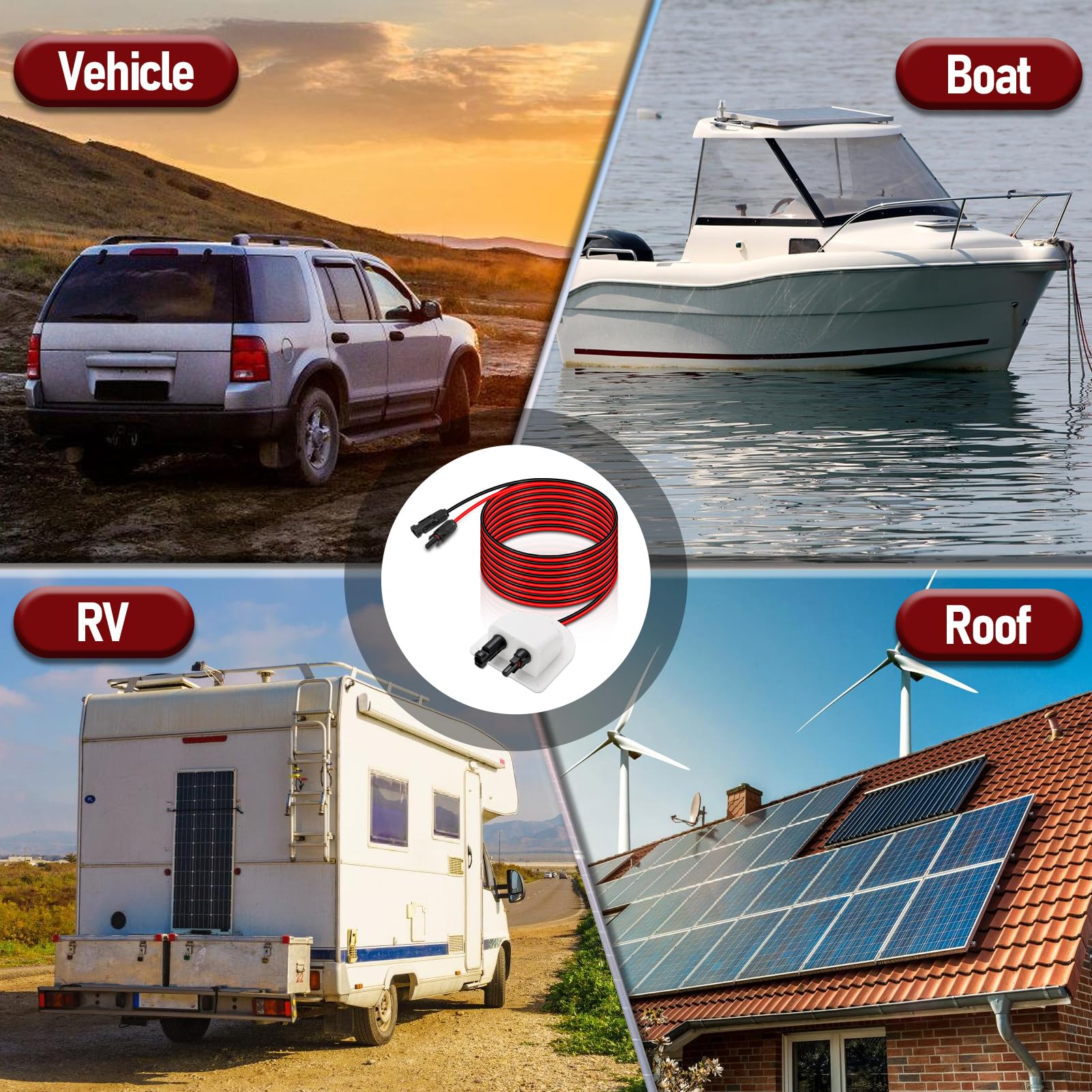 Solar Doppel Kabeldurchführung, Dachdurchführung Solar Wasserdicht mit ABS Gehäuse, 10Ft 10AWG Solar Verlängerungskabel, Solarmodule Kabelverbinder für Wohnmobile Boote Fahrzeuge, Weiß