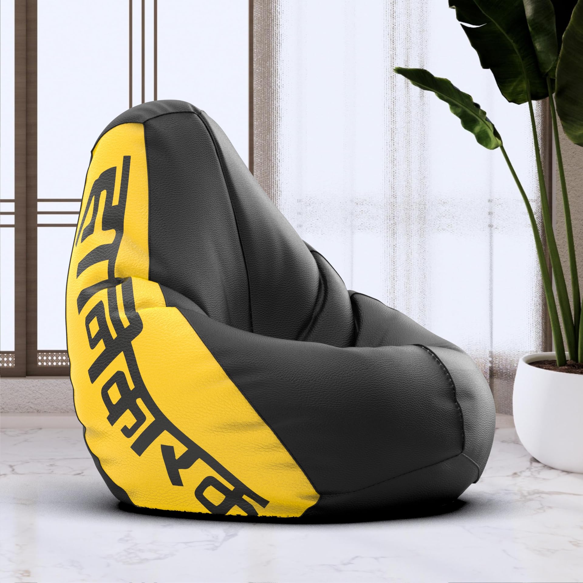 Bean Bag Chair Cover | Size: 3XL | Color: Hanikarak - Black Yellow | Without Beans | Premium Leatherette Cover (CMF 2686)-image-7