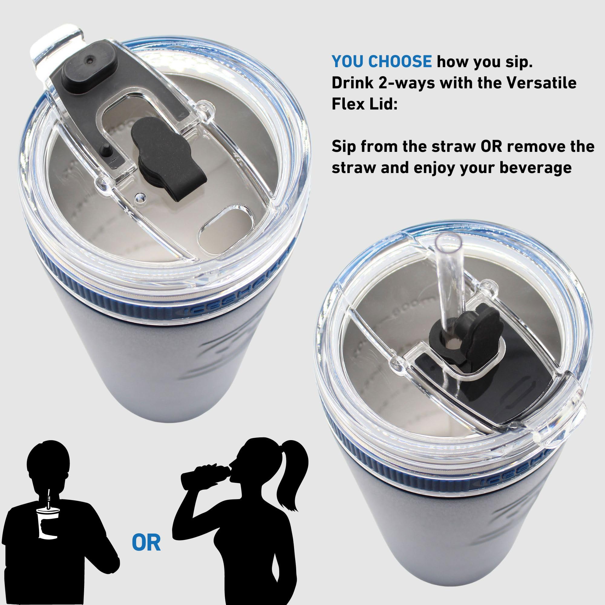 Ice Shaker 750 ml Edelstahlflasche, isolierte Wasserflasche mit Strohhalm, Marineblau