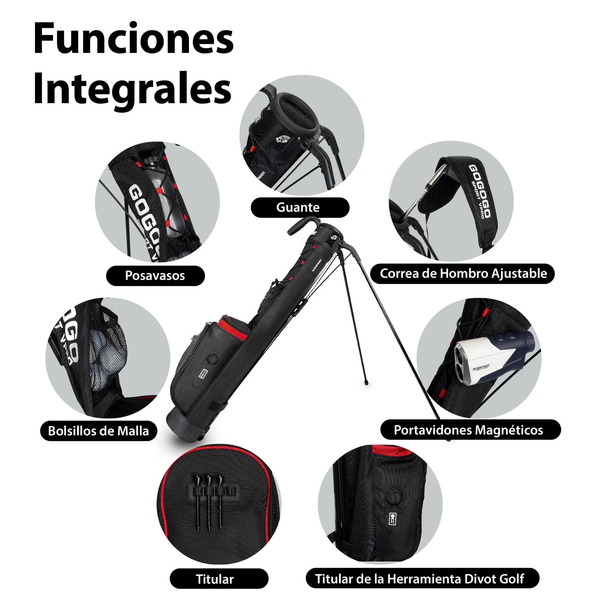 Gogogo Sport Vpro Bolsa de Golf Portátil con Correa & Tripode, Pequeña Bolsa de Golf Ligera, Negra Roja