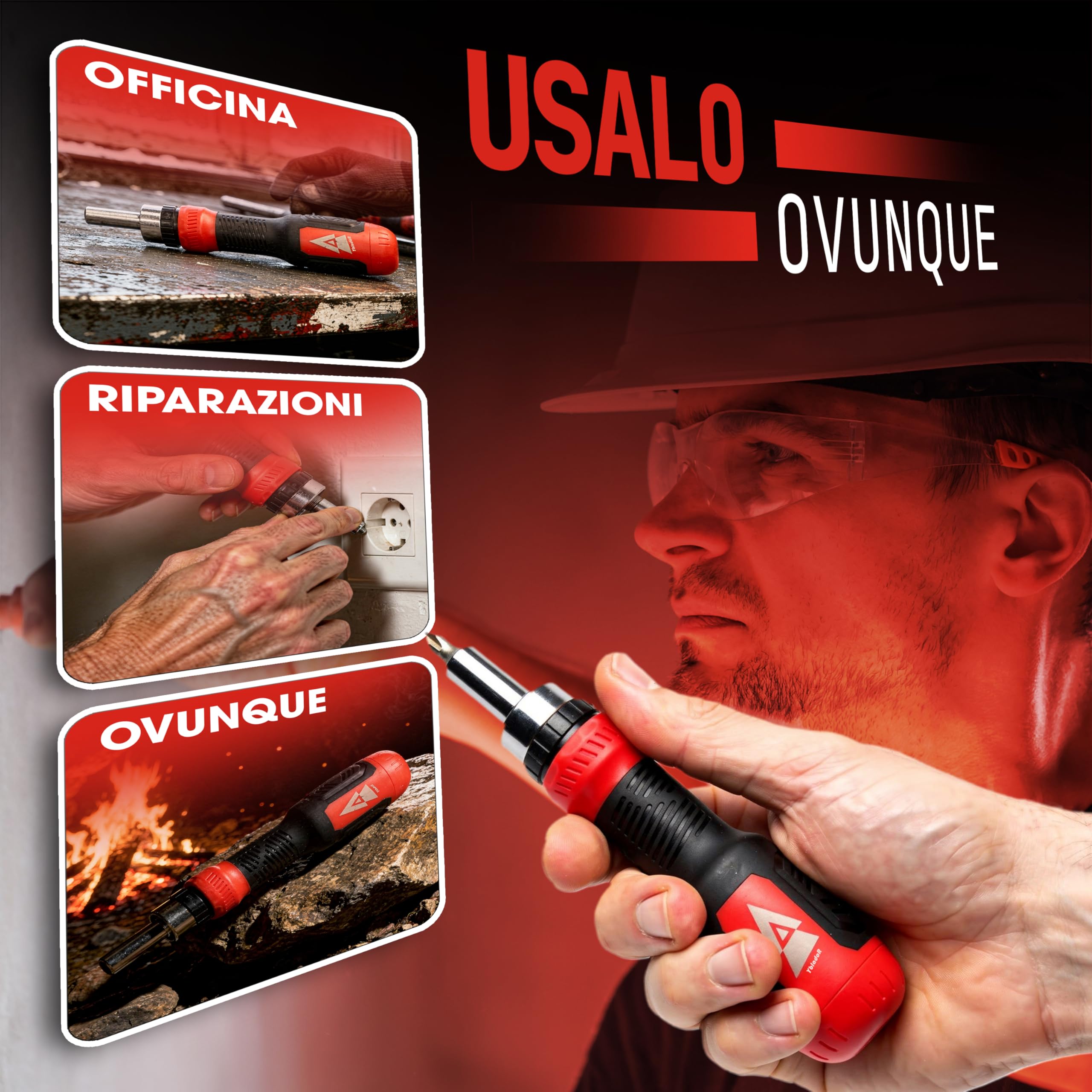 Cacciavite a Cricchetto con 12 Inserti CR-V Integrati 15 cm, Set Cacciaviti di Precisione, Kit Elettricista Compatto per Bricolage adulti