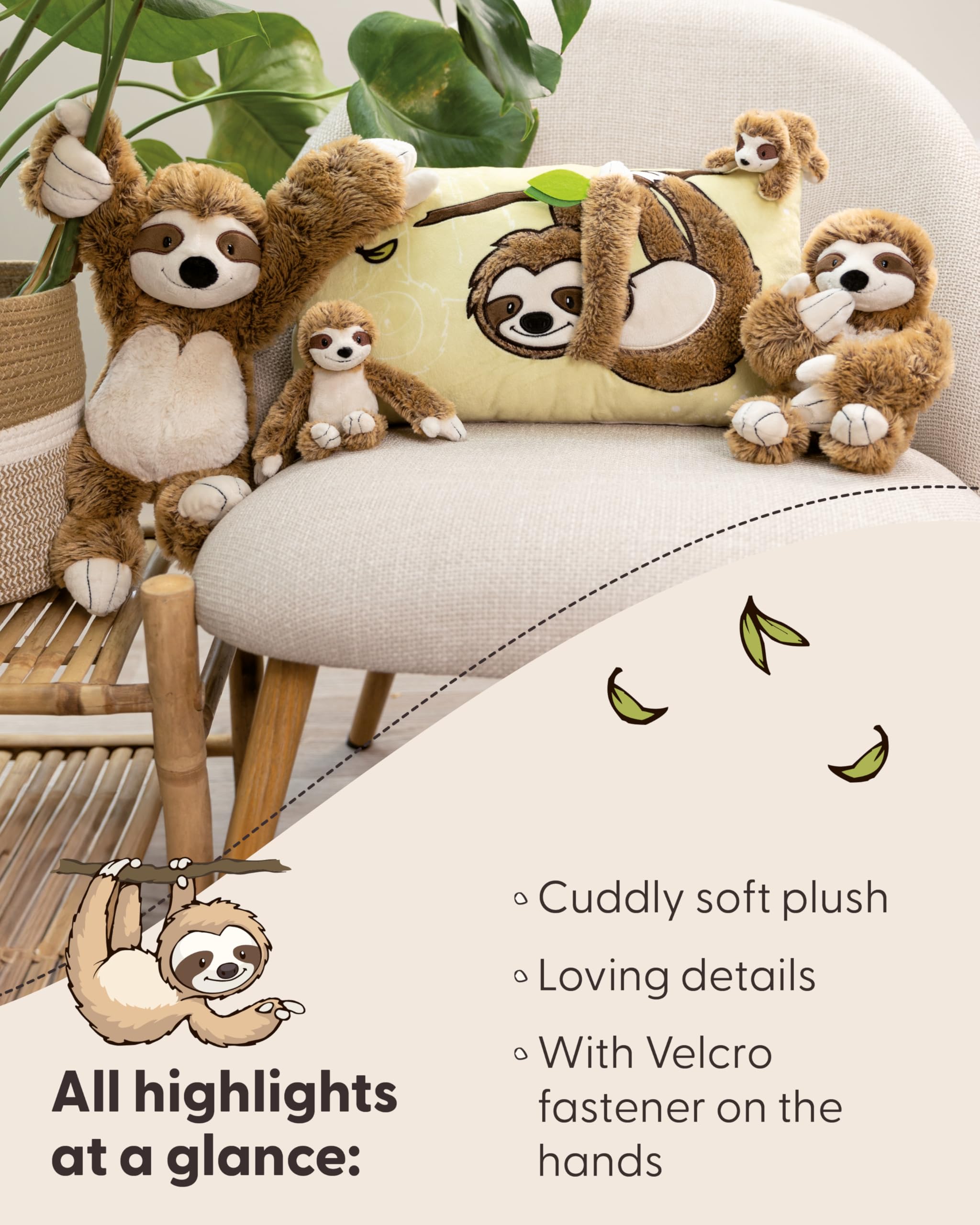 NICI cuddly toy sloth Slobby 35cm with velcro on hands brown, Cuddly cute plush to snuggle and play with - Image 4