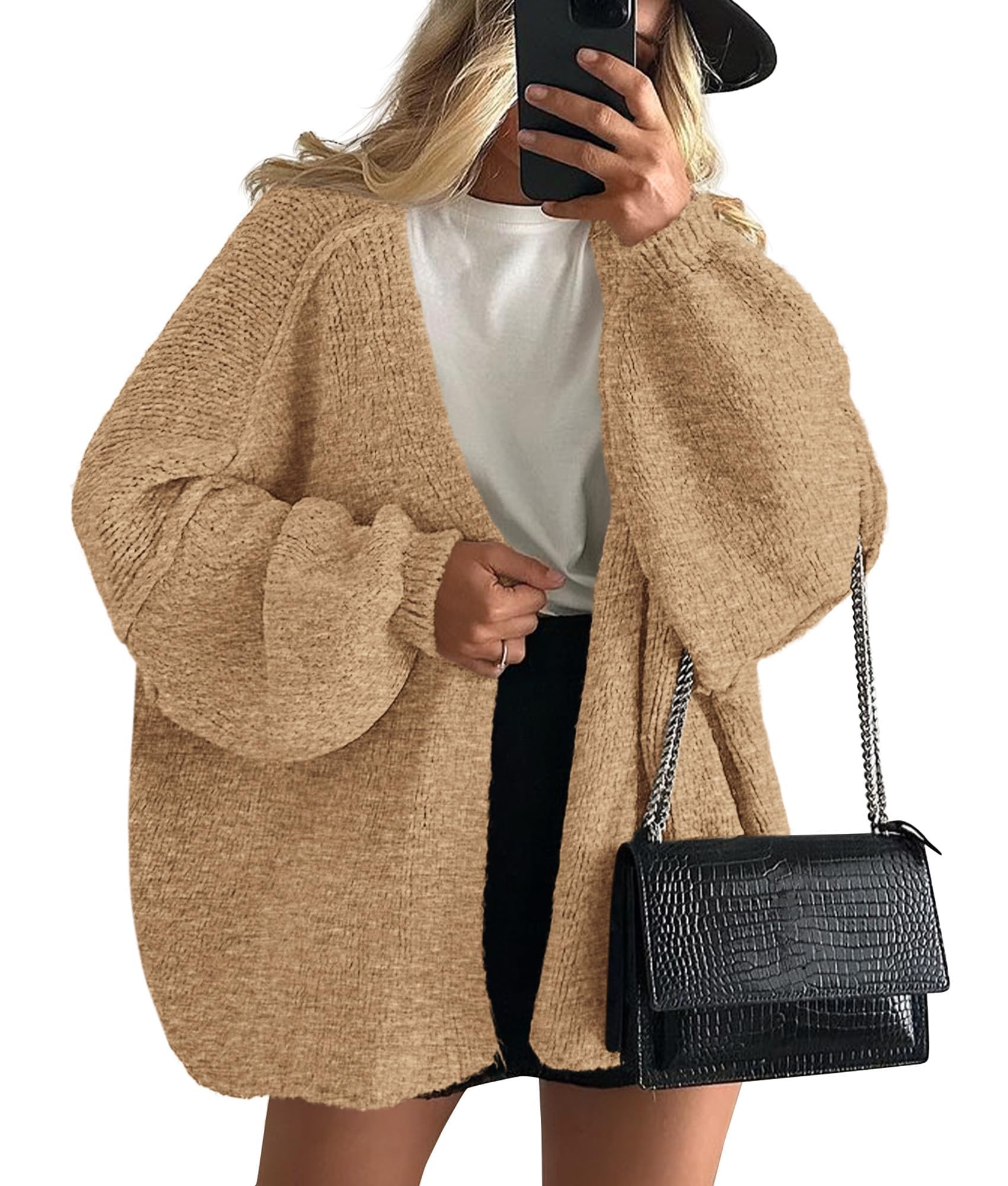 PRETTYGARDEN Womens Open Front Oversized Cardigan Sweaters | Soft Chunky Knit, Baggy Loose Fit, Long Lantern Sleeve Lightweight Sweater, Casual Daily Going Out, Fall Winter Outfits