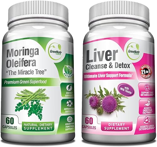 GreeNatr Moringa oleifera pura para mejorar el estado de ánimo más fórmula de desintoxicación y reparación de limpieza hepática - Cardo mariano para