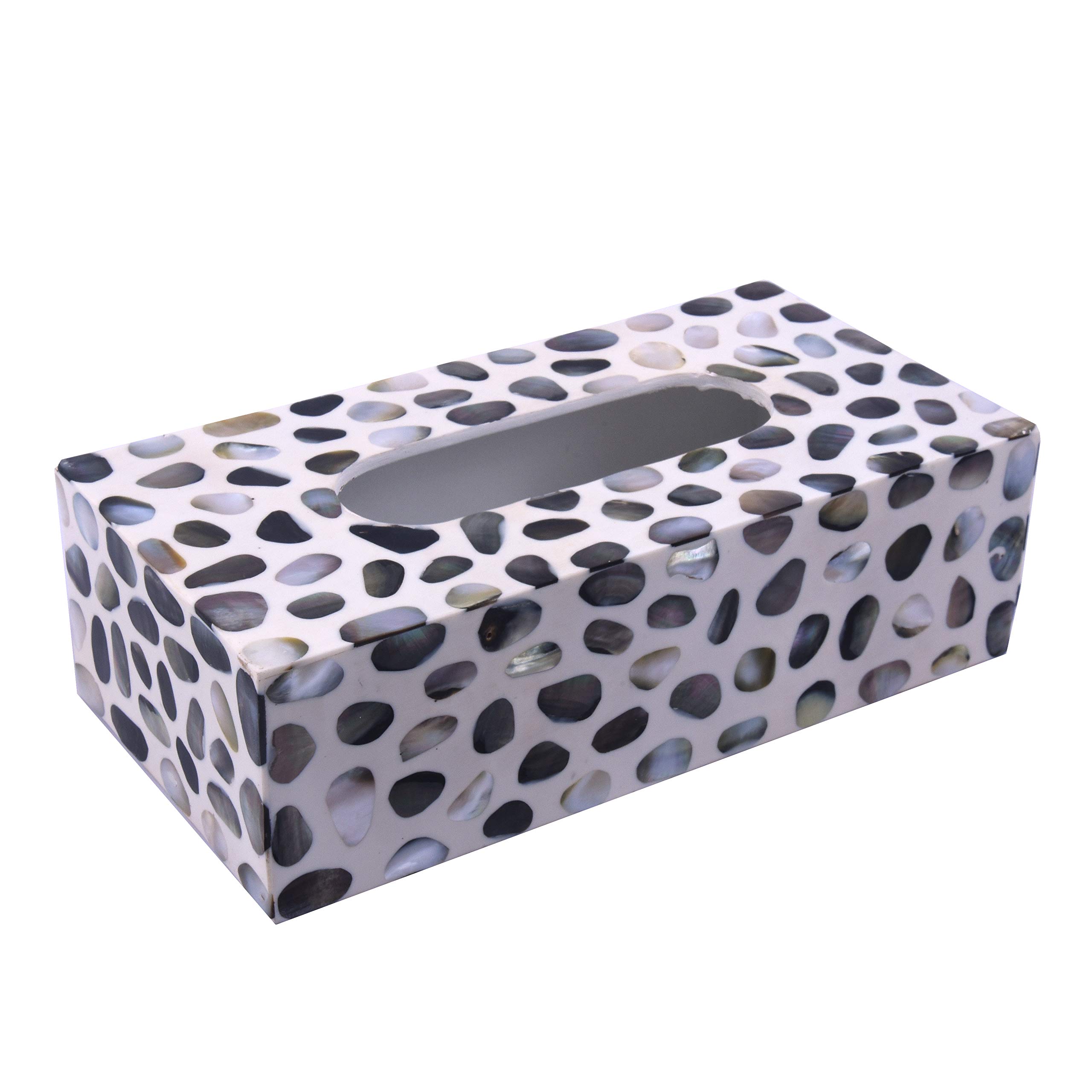 Hind HandicraftsRectangular Mother of Pearl Acrylic Tissue Box Holder for Car, Restaurant, Bathroom, Kitchen, Countertop Living Room and Office Home Décor (10" x 5" x 3", Stone)