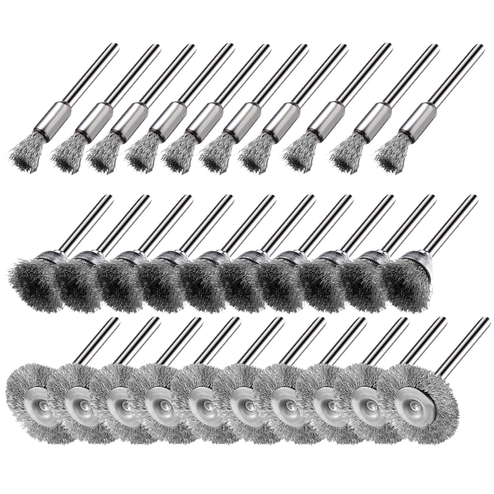 30 Pieces Stainless Steel Wire Brushes, Wire Brush Polishing Wheel Kits for Dremel Rotary Tools (1/8 Inch Mandrel)-image-19