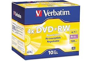 Verbatim DVD+RW Blank Discs 4.7GB 4X Recordable Discs - 10pk Slim Case