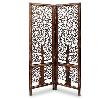 Onlineshoppee Handcrafted Brown Wooden Room Partition/Divider Screen (40x72 inches(2 Panel))