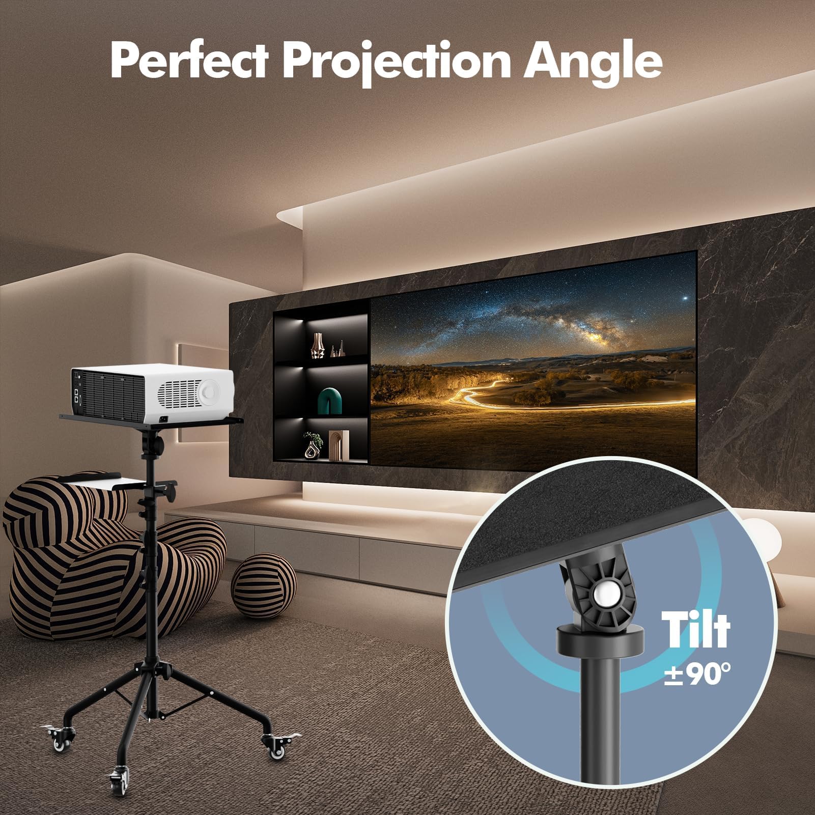 Supporto per Proiettore Treppiede 66-24cm per Laptop su Ruote con 2 Ripiani | Supporto Portatile per Podio, Supporto per Telefono a Collo di Cigno, Ufficio
