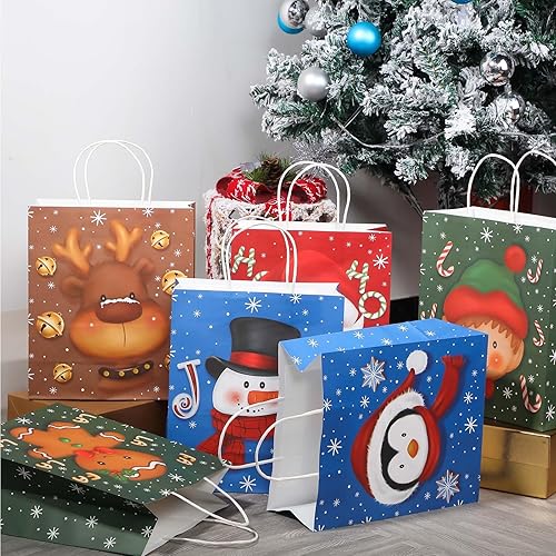 Miniatura 5 de Cholemy Christmas Gift Bags with Handle Xmas Kraft Paper Bags Bulk Large Christmas Totes Bags for Candy Wrapping Holiday Party Favors(24 Pcs)