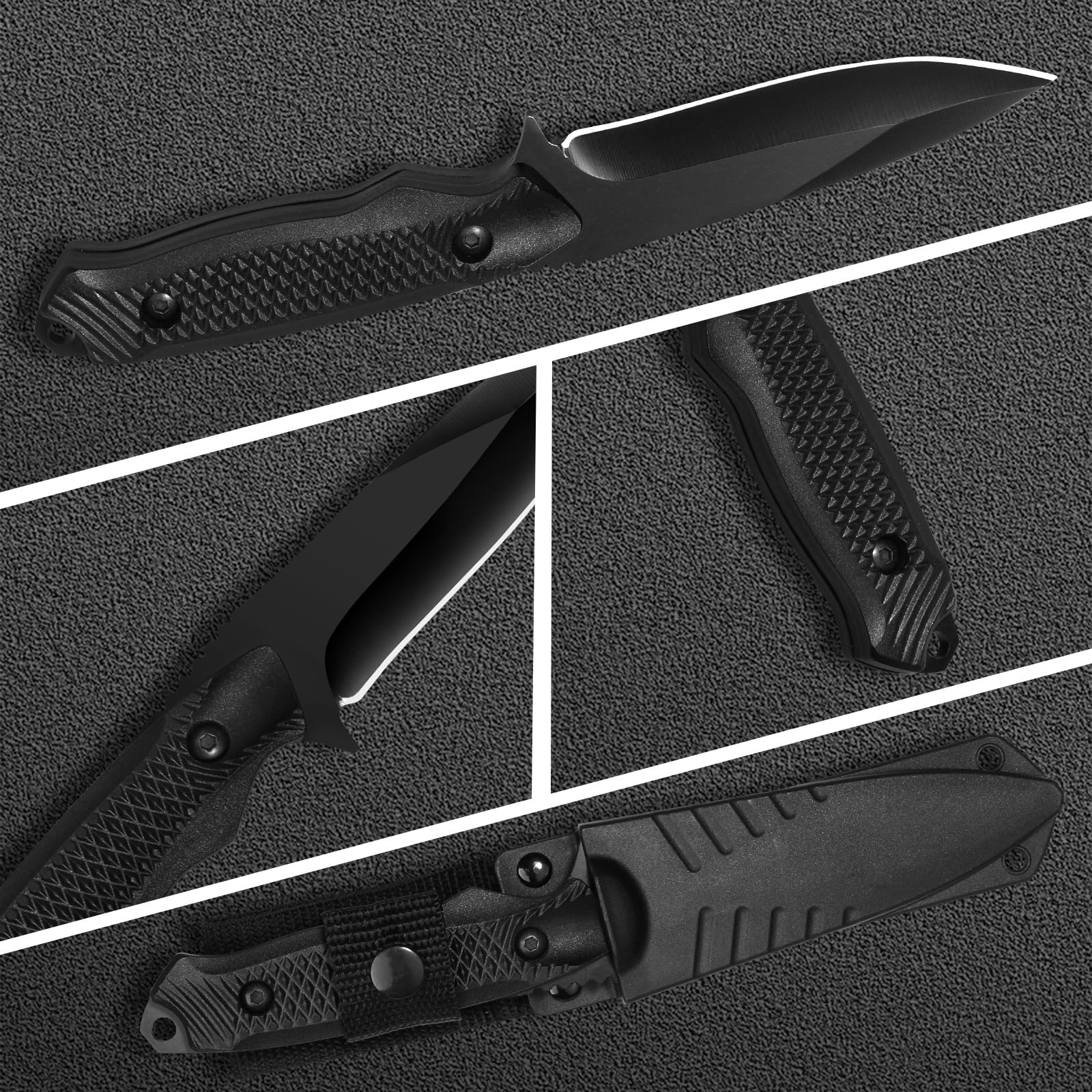 Plys Coltello Sopravvivenza Coltelli da Caccia: Coltello Campeggio Lama Fissa con Fodero Nero
