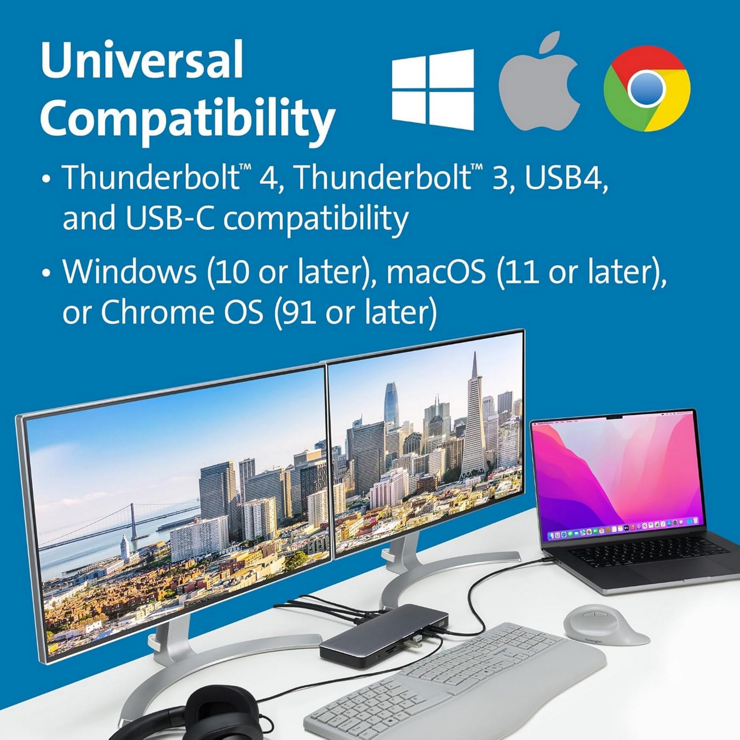 Kensington SD5760T Docking Station Thunderbolt 4 per Doppio Monitor 8K/4K con Lettore di Schede Micro SD, Alimentazione 96 W, 2 Porte HDMI, Ethernet, USB-C 3.2 e 4 Porte USB-A (K34110EU)