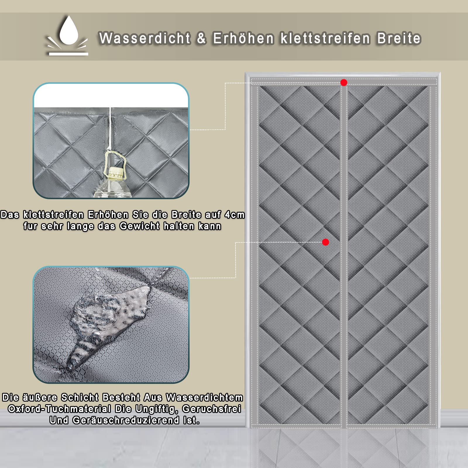 Wärmeschutzvorhang Magnet 85x180cm， Magnet Wärmeschutzvorhang für Türen Winddicht Und Warm, Schalldicht für Türen Kälteschutz Thermo, Grau