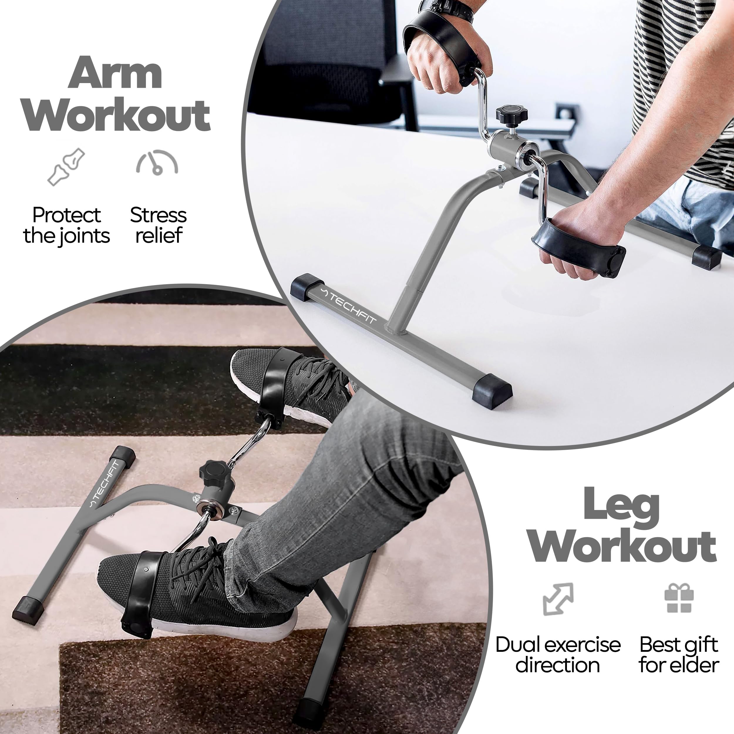 TechFit Pedale Allenatore, Mini Cyclette per Uso Domestico e in Ufficio, Macchina Facile da Allenamento per Braccia e Gambe, Adatta per Il Recupero Leggero