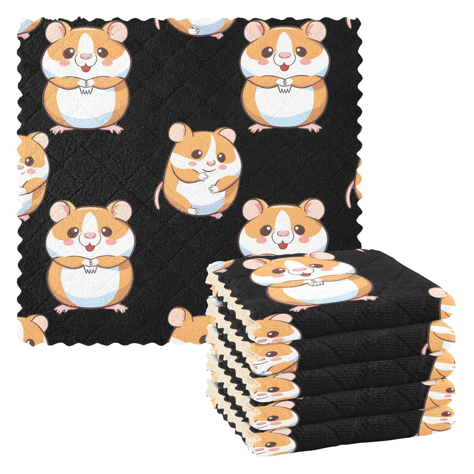 Mnsruu Microfibre Cleaning Cloths Hamster Black Reusable Dish Cloths for Washing Up 6 Pack Swedish Dishcloth Microfibre Cleaning Towels Washable Duster Rags Cloth Home