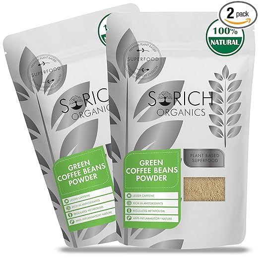 Sorich Organics Green Coffee Beans Powder 400gm | Green Coffee Powder for Weight Management | Green Coffee Beans Powder for Hair Growth, Skin | High in Fibre (200gm Each, Pack of 2)