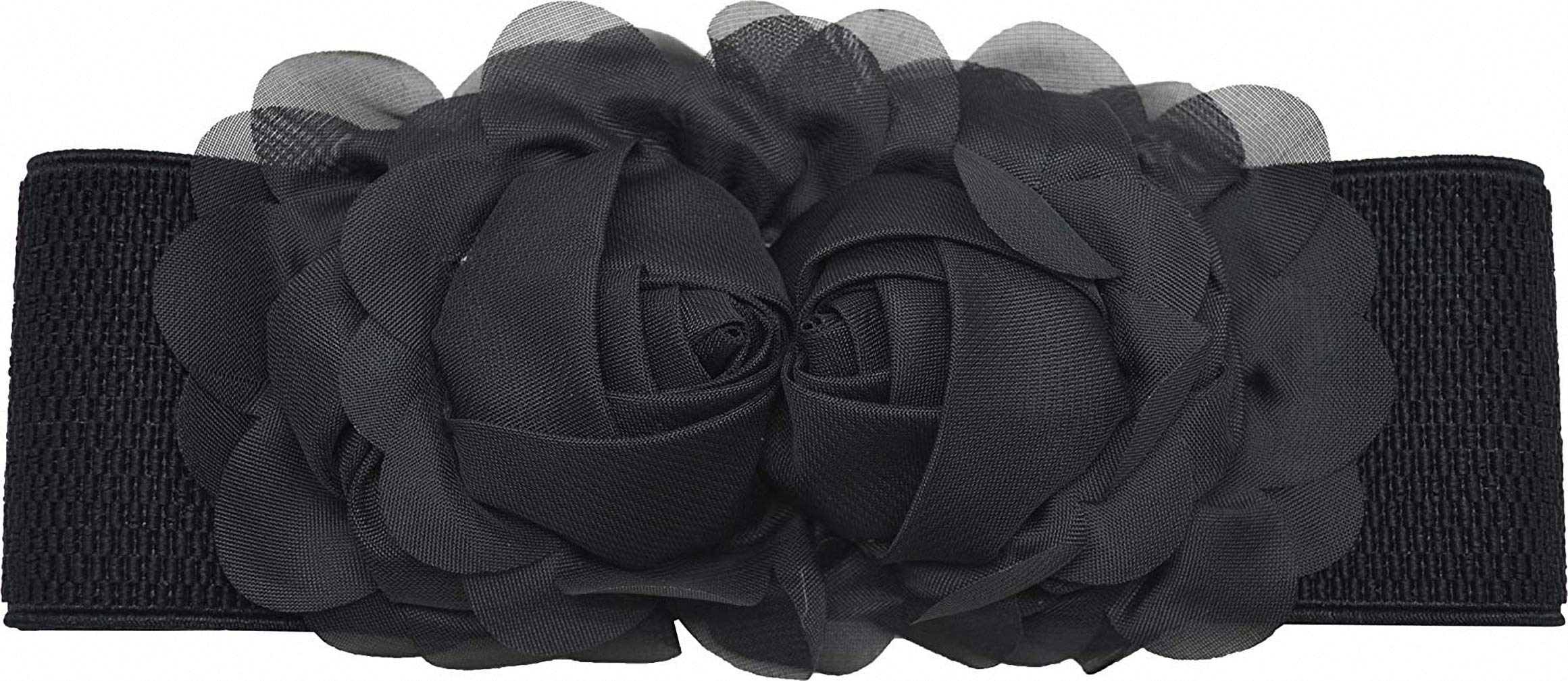 Ulalaza Elastic Flowers Waist Belt Trendy Bow Waistband Stretch Wide Waist Belt for Dress