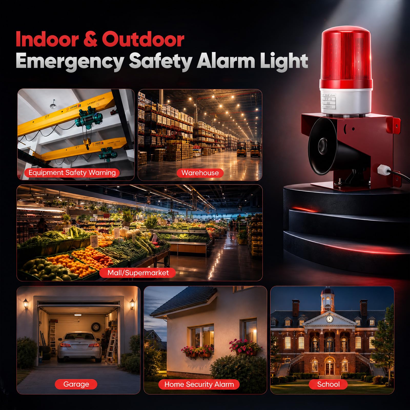 Sirena D'allarme Industriale, Sirena Luminosa E Sonora Da 120 Db D'allarme Industriale A Led Impermeabile IP65 Adatta Per Uso Interno Ed Esterno Spina Eu 220 V Suono Chiaro E Potente