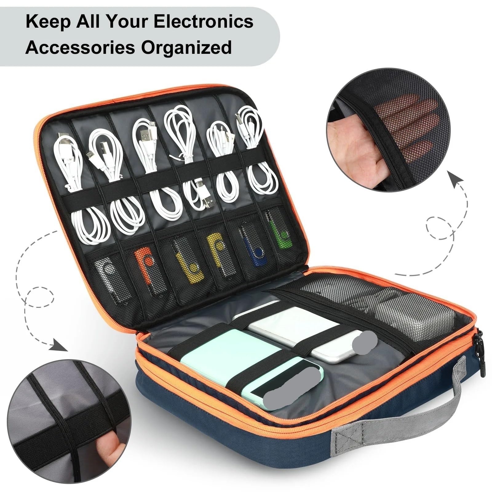 Bolsa Organizadora De Cables 2 Fundas Organizadoras De Cables Electrónicos Doble Capa 11,6 Pulgadas, Estuche Portátil For Discos Duros, Y Cargadores para Cable De Datos(Black)