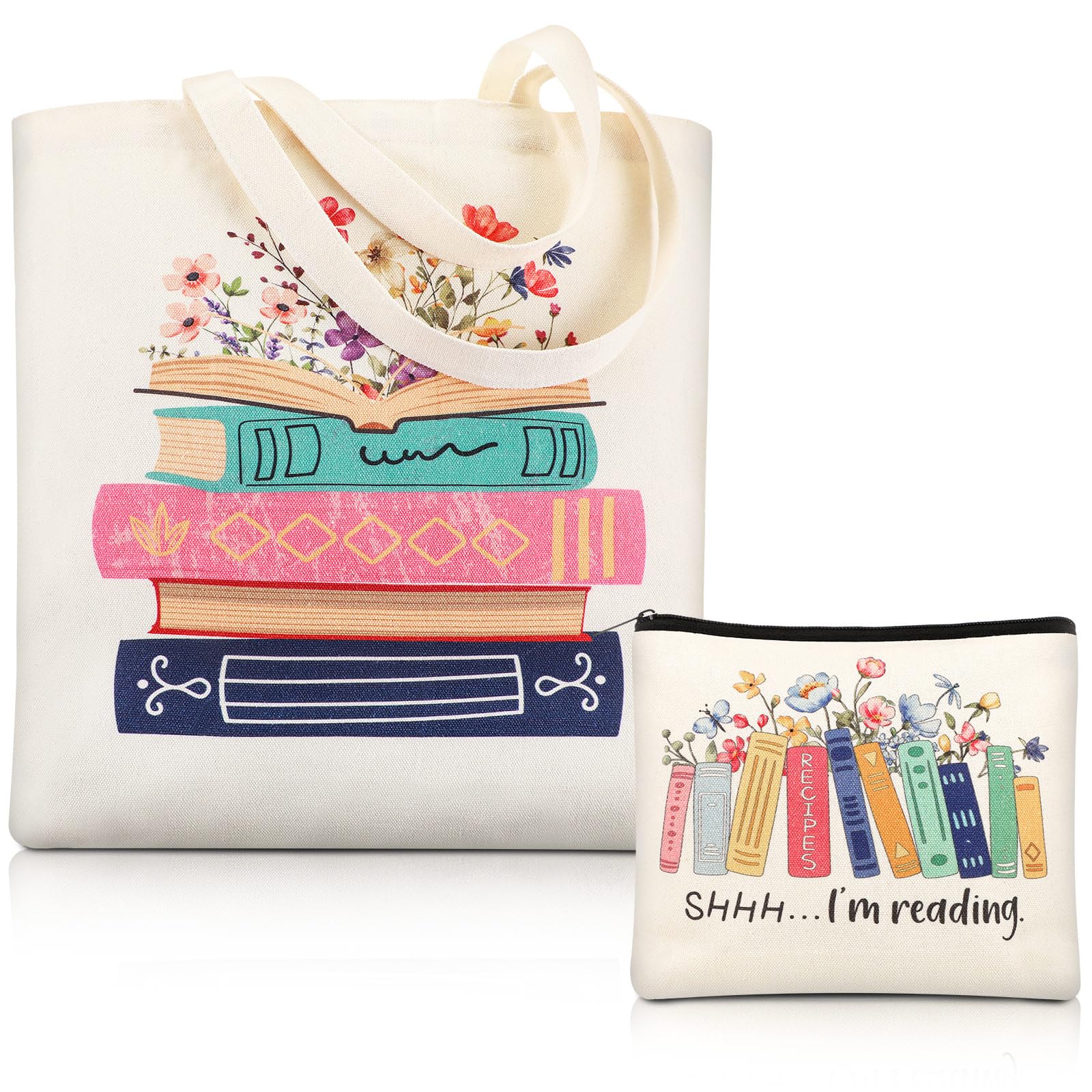 Aliceset Canvas Tote Bags Christmas Gifts for Women Teacher Reusable Grocery Cloth Cosmetic Bag Set for Shopping Travel