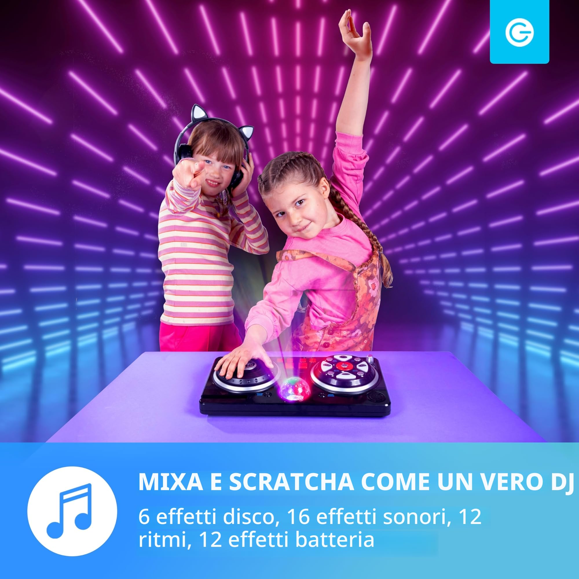Silvergear® DJ Mixer per Bambini | DJ Mix con Palla da Discoteca | 46 Effetti Sonori | DJ Console con AUX | Portatile e a Batterie | 39.3 x20.5x6.4 cm | Nero