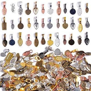 200PCs Glue on Bails for Jewelry Making, Necklace Pendant Pinch Finding & Supplies for Crafts Making (Mixed Color)