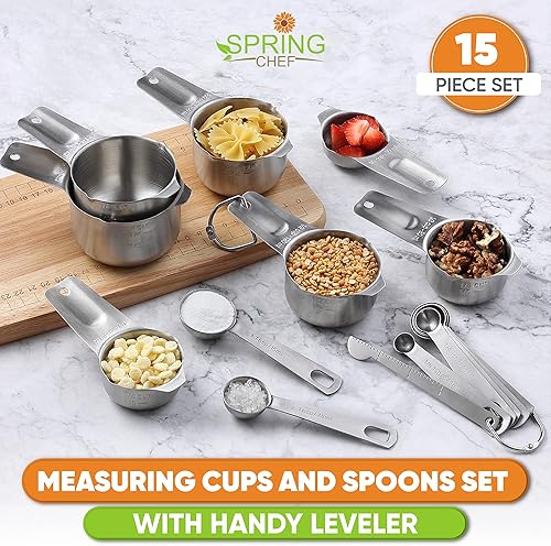 Miniatura 6 de Spring Chef Juego de triturador de papas y pelador giratorio, tazas y cucharas medidoras de acero inoxidable y negro, juego de 15-2 productos