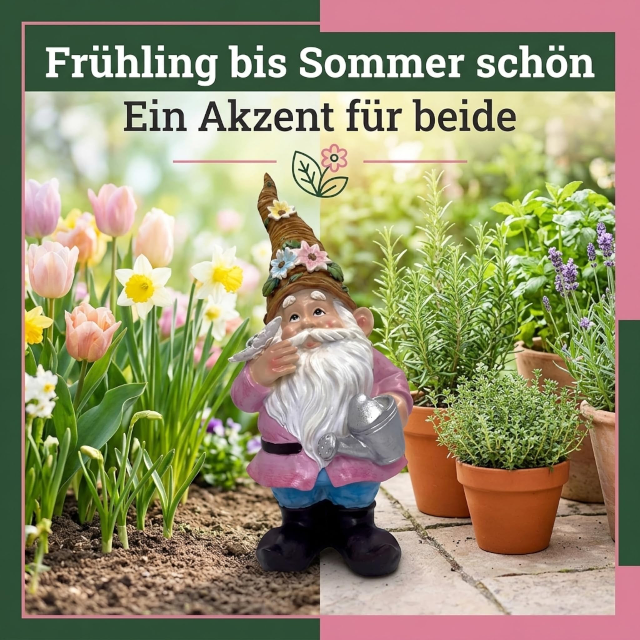 MIJOMA GNOME Dwarf - Nano da giardino, decorazione da giardino, gnomo, gnomo, decorazione per il giardino, decorazione per la casa, per il balcone (giacca rosa, 27 cm)