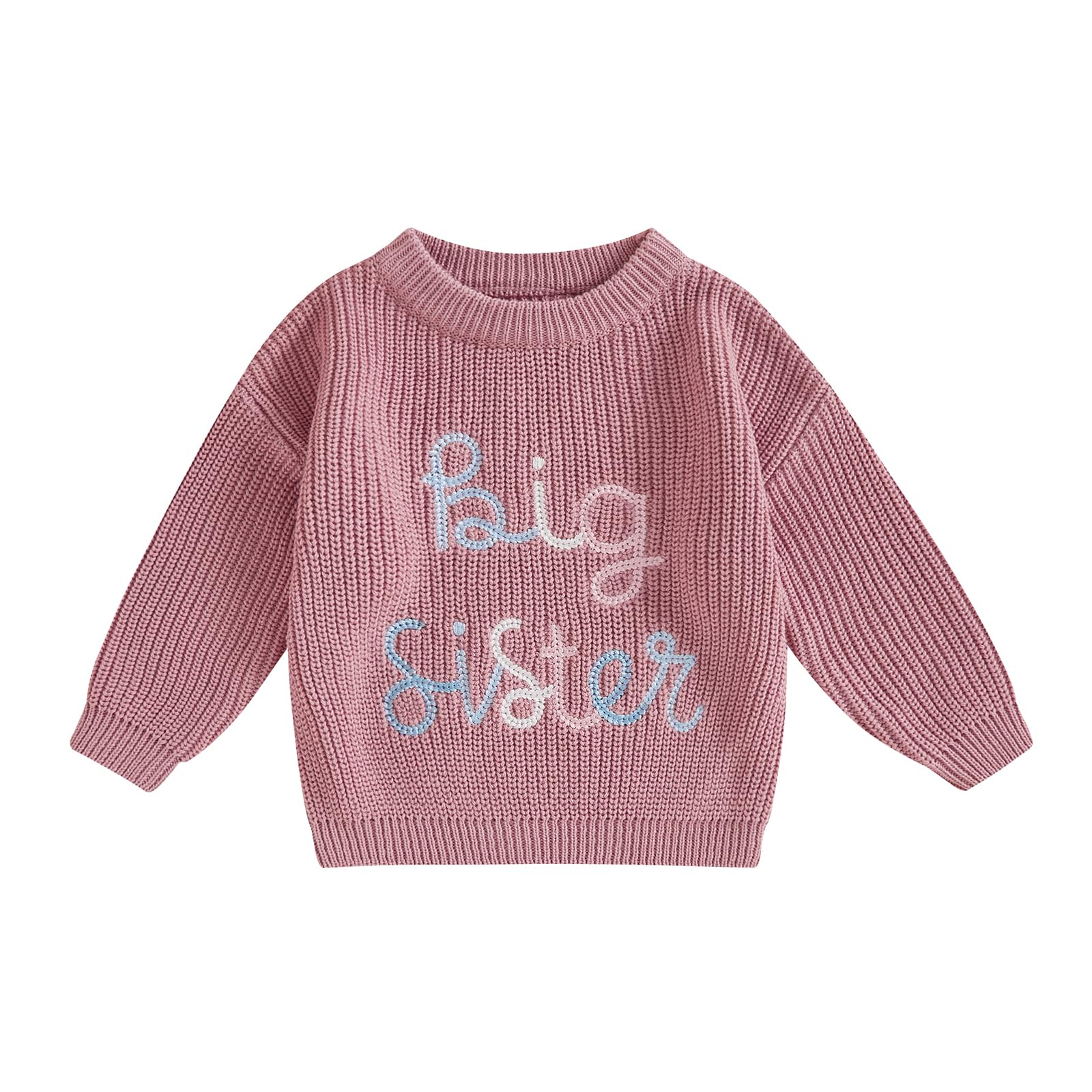 Thorn Tree Toddler Baby Girls Sweater Letter Printed Crewneck Long Sleeve Pullover Sister Matching Fall Winter Clothes (Pink Purple, 18-24 Months)