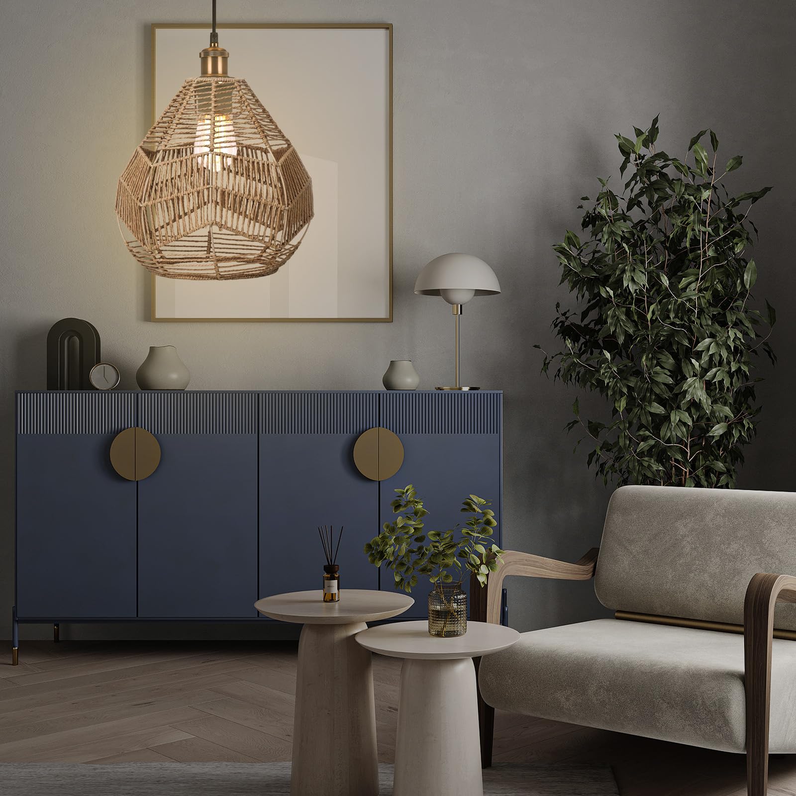 Baoblaze Rattan Lampenschirm Hängend, Korb Lampenschirm für Hängelampe, Boho Lampe Pendelleuchte, Rattan Bambus Hängeleuchte Esstischlampe für Schlafzimmer Flur Küche Esstisch