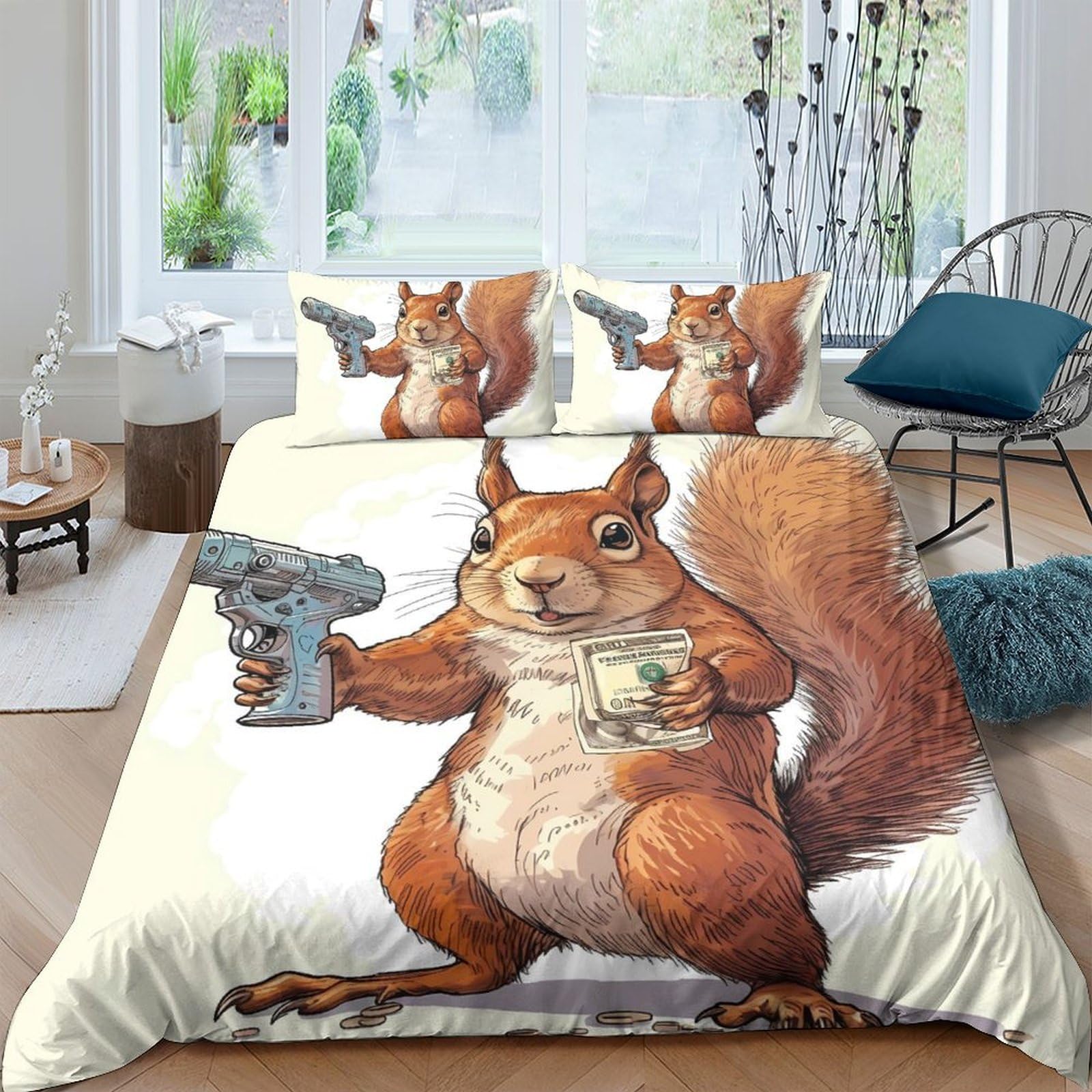 Ctjqhvkz Style-2 3D Printed Cartoon Squirrel Fitted Sheet Microfiber Soft Funny Animal Art Mattress Cover For Bedroom Dorm Home Decor Single（135X200cm）