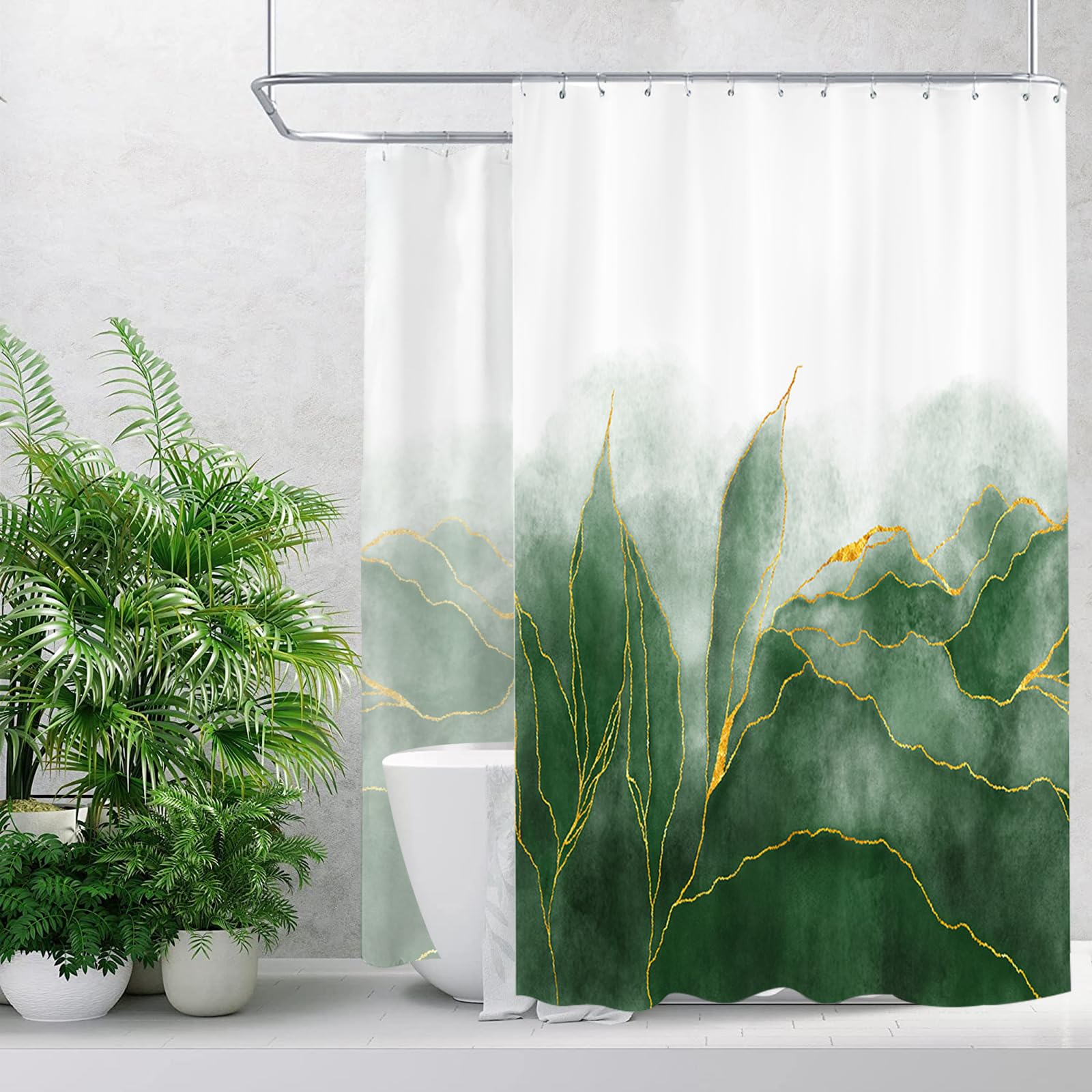 Duschvorhang Grauer Marmor Mit Innenfutter – Wasserdicht, Mit Fenster