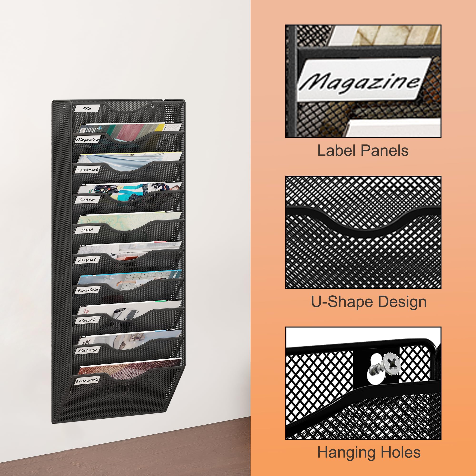 Wandregal Für Zeitungen & A4 Akten - Metall Magazine Holder Schwarz